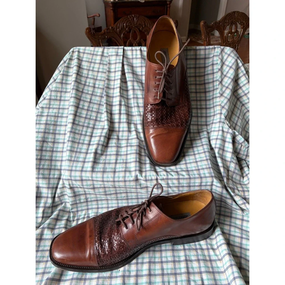 Johnston & Murphy Mens Brown Woven Leather Oxford Dress Shoes 15-2140 Size 11 M